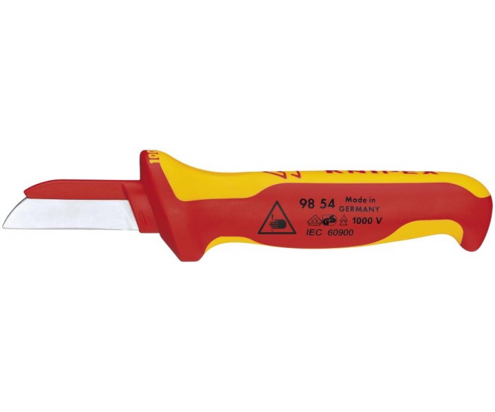 Нож для кабеля VDE, пластиковый защитный обух, 190 мм, 2-комп диэлектрическая ручка, SB Knipex KN-9854SB