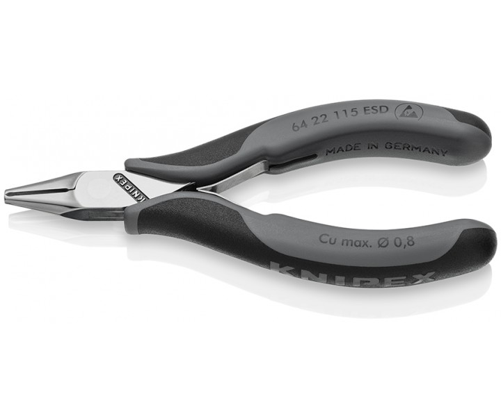 Кусачки торцевые для электроники ESD, маленькая фаска, узкие губки, 115 мм, 2-комп антистатические ручки Knipex KN-6422115ESD