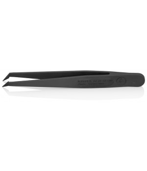 Пинцет углепластиковый ESD, 110 мм, гладкие заострённые губки углом, чёрный матовый Knipex KN-920903ESD